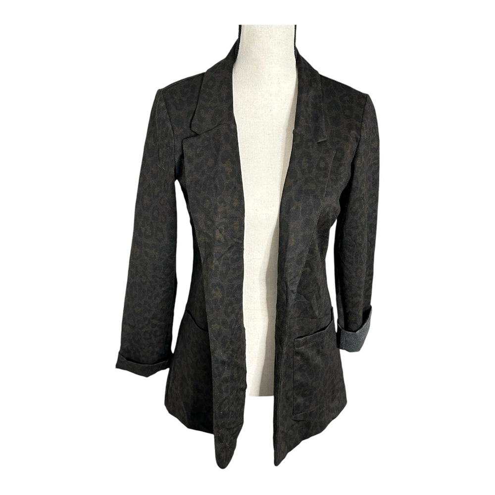 Christian Siriano Black‎ Brown Muted Animal Print Jacket Small Open Front